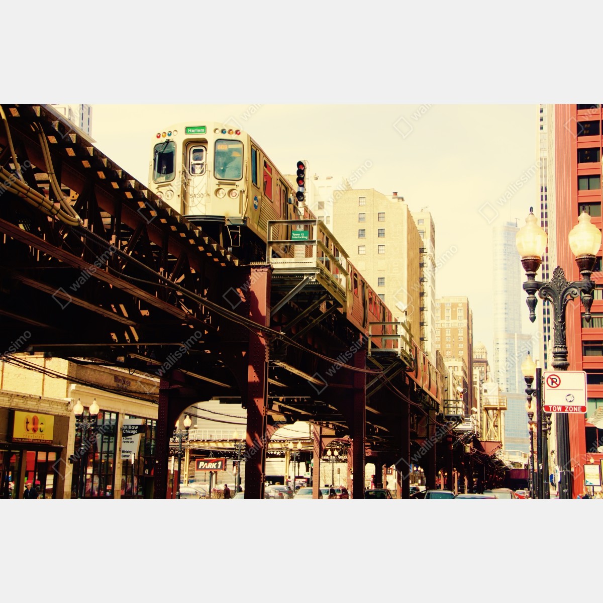 Obraz na płótnie retro kolej nadziemna nad ulicą miasta – Wallissimo® Obraz na płótnie retro kolej nadziemna nad ulicą miasta – Wallissimo®