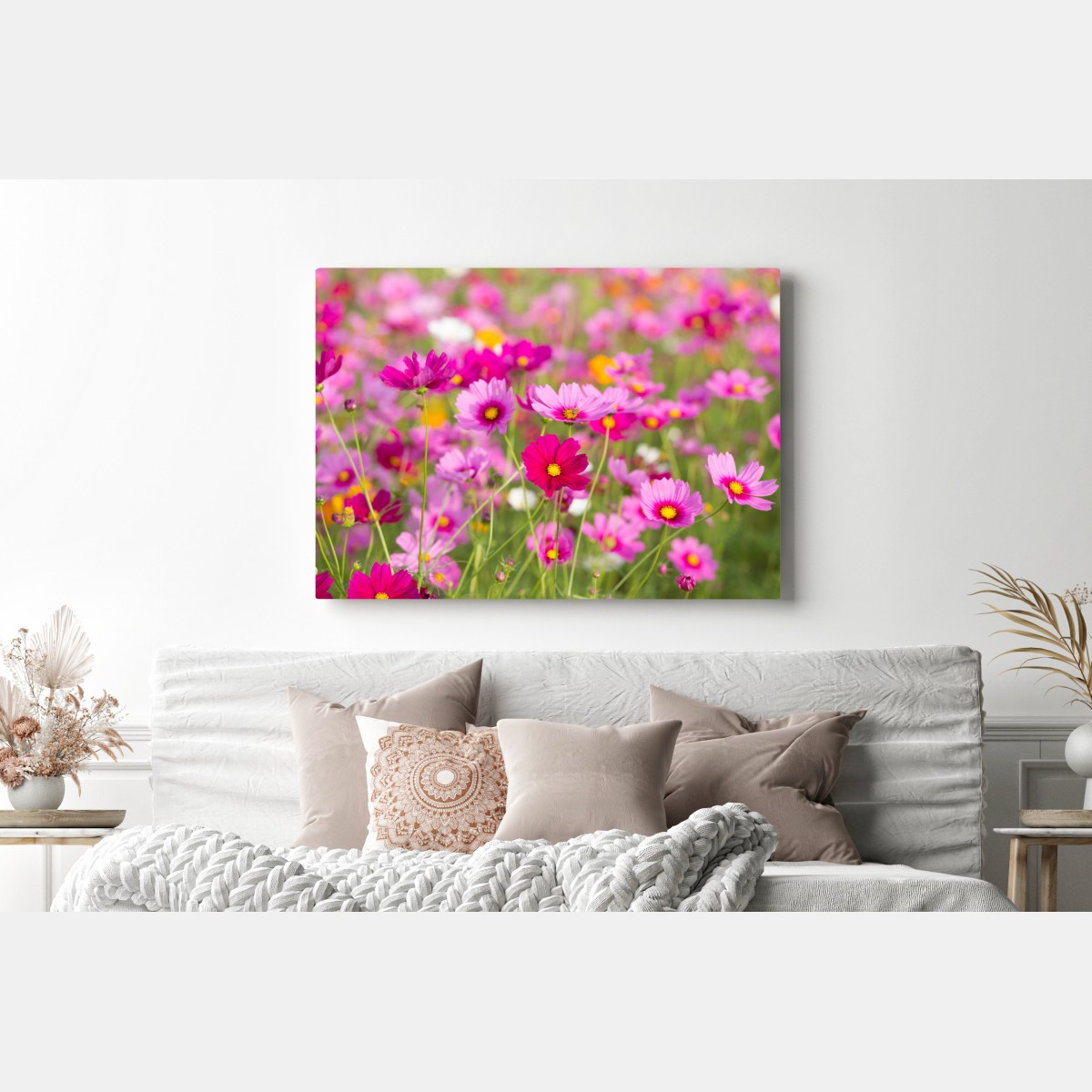 Obraz na płótnie różowa łąka kosmosów w rozkwicie – Wallissimo® Obraz na płótnie różowa łąka kosmosów w rozkwicie – Wallissimo®