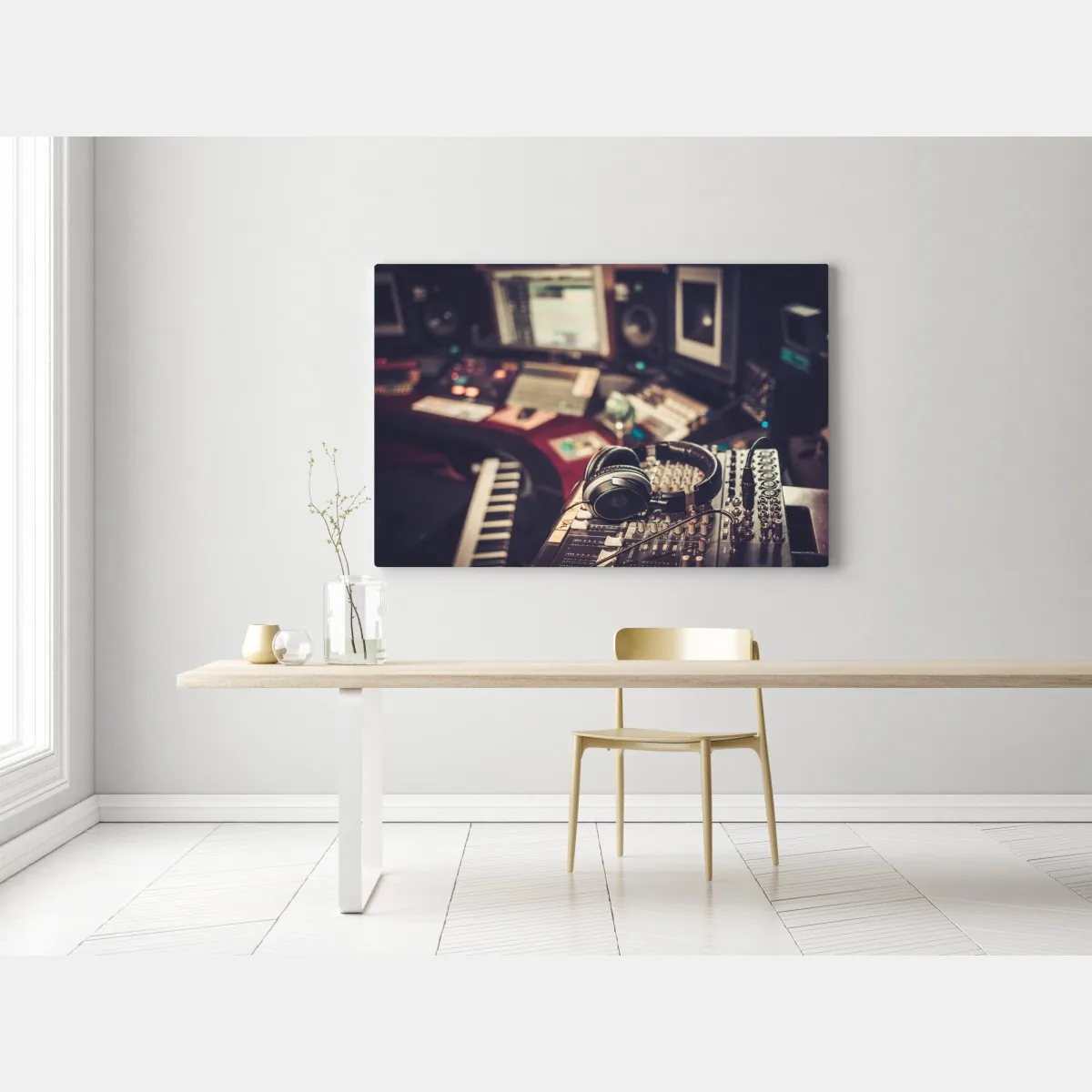 Obraz na płótnie vintageowe studio nagraniowe przy konsoli mikserskiej – Wallissimo® Obraz na płótnie vintageowe studio nagraniowe przy konsoli mikserskiej – Wallissimo®
