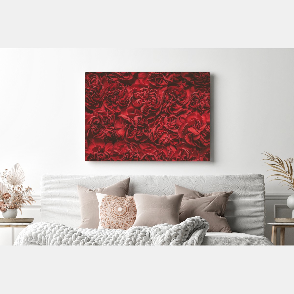 Obraz na płótnie retro czerwone goździki wzór kwiatowy – Wallissimo® Obraz na płótnie retro czerwone goździki wzór kwiatowy – Wallissimo®