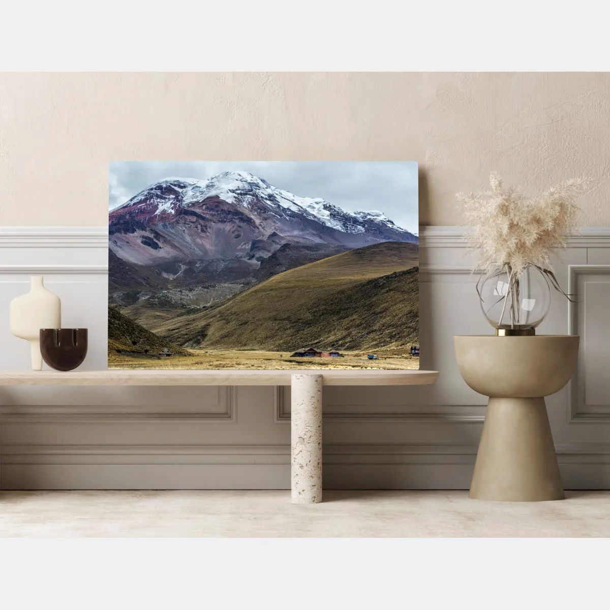 Obraz na płótnie majestatyczna zaśnieżona dolina górska – Wallissimo® Obraz na płótnie majestatyczna zaśnieżona dolina górska – Wallissimo®