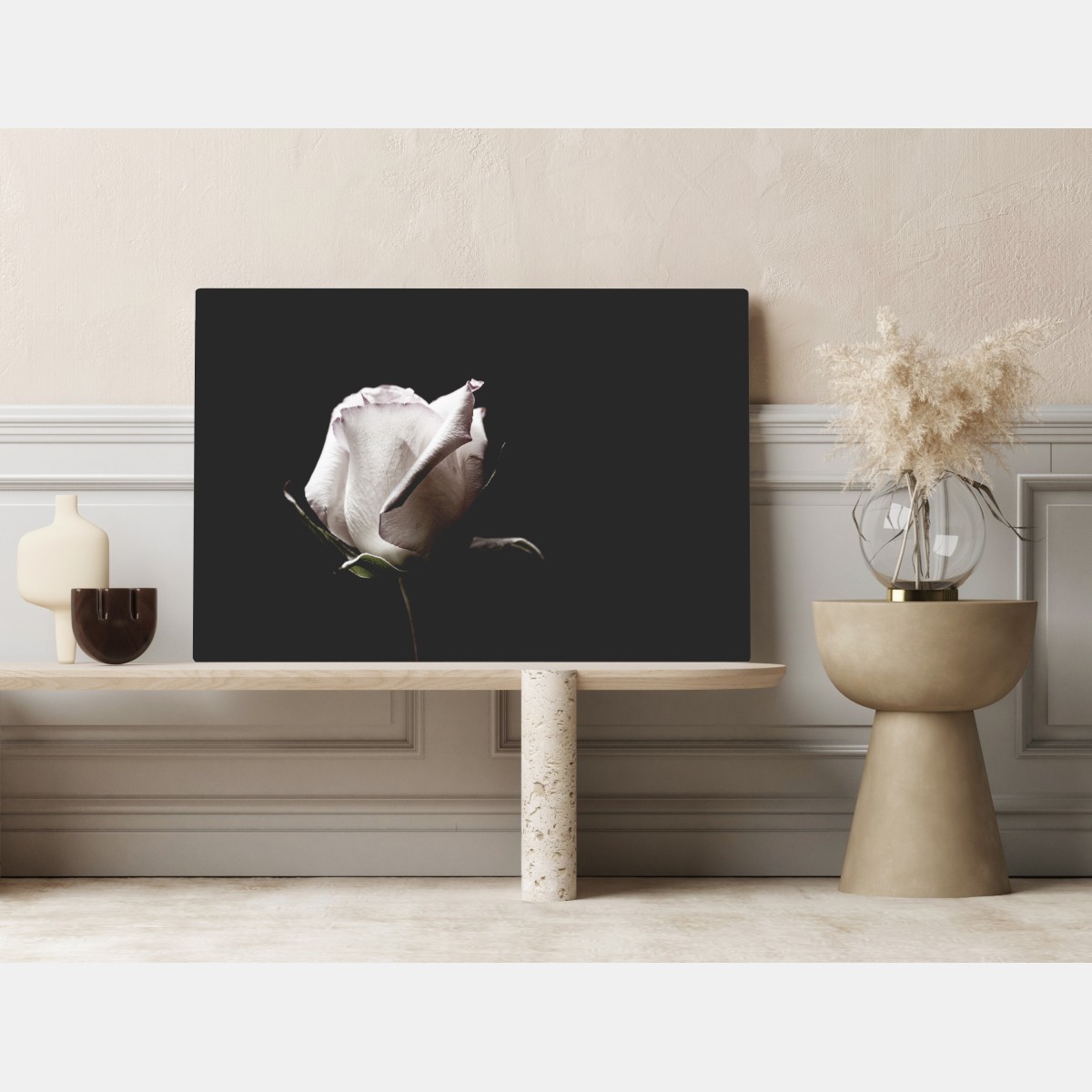 Obraz na płótnie biały róż na czarnym tle – Wallissimo® Obraz na płótnie biały róż na czarnym tle – Wallissimo®