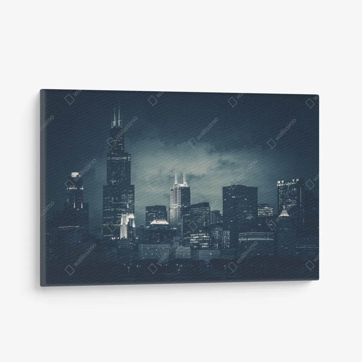 Obraz na płótnie Chicago panorama miasta w głębokich niebieskich tonach – Wallissimo® Obraz na płótnie Chicago panorama miasta w głębokich niebieskich tonach – Wallissimo®
