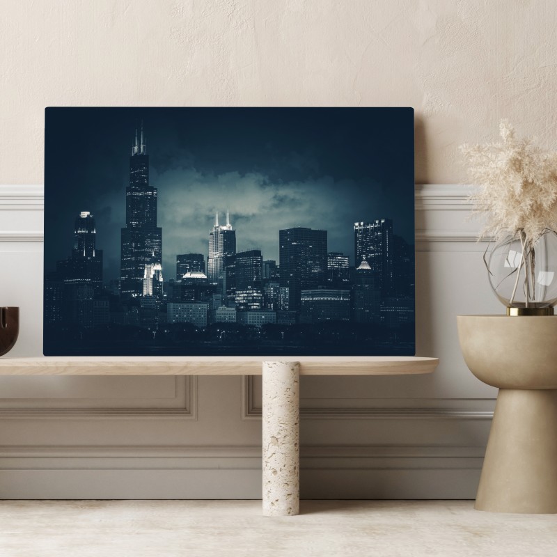Obraz na płótnie Chicago panorama miasta w głębokich niebieskich tonach – Wallissimo® Obraz na płótnie Chicago panorama miasta w głębokich niebieskich tonach – Wallissimo®