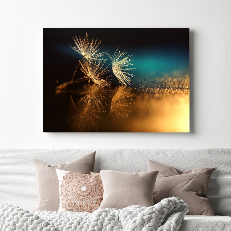 Obraz na płótnie złote odbicie dmuchawca – Wallissimo® Obraz na płótnie złote odbicie dmuchawca – Wallissimo®