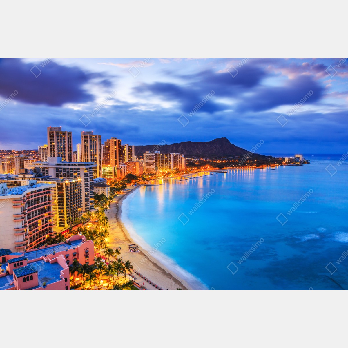 Obraz na płótnie panorama Waikiki i Diamond Head o zmierzchu – Wallissimo® Obraz na płótnie panorama Waikiki i Diamond Head o zmierzchu – Wallissimo®