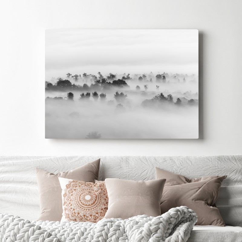 Obraz na płótnie mglisty las czarno-biały – Wallissimo® Obraz na płótnie mglisty las czarno-biały – Wallissimo®