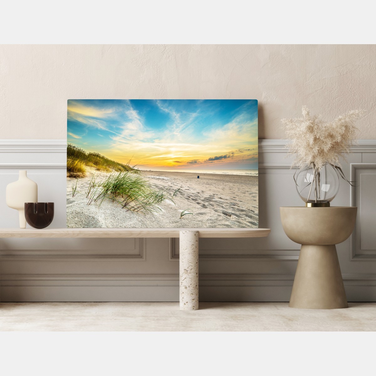 Obraz na płótnie zachód słońca nad spokojnymi wydmami – Wallissimo® Obraz na płótnie zachód słońca nad spokojnymi wydmami – Wallissimo®