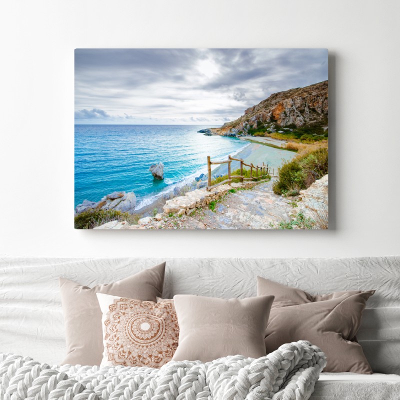 Obraz na płótnie spokojna turkusowa zatoczka z nadmorską ścieżką – Wallissimo® Obraz na płótnie spokojna turkusowa zatoczka z nadmorską ścieżką – Wallissimo®