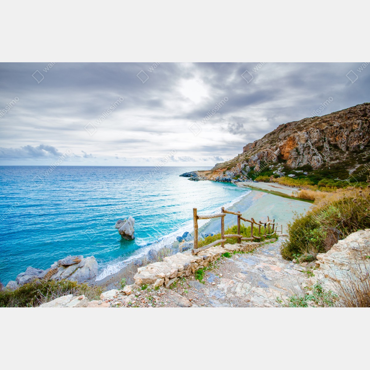 Obraz na płótnie spokojna turkusowa zatoczka z nadmorską ścieżką – Wallissimo® Obraz na płótnie spokojna turkusowa zatoczka z nadmorską ścieżką – Wallissimo®