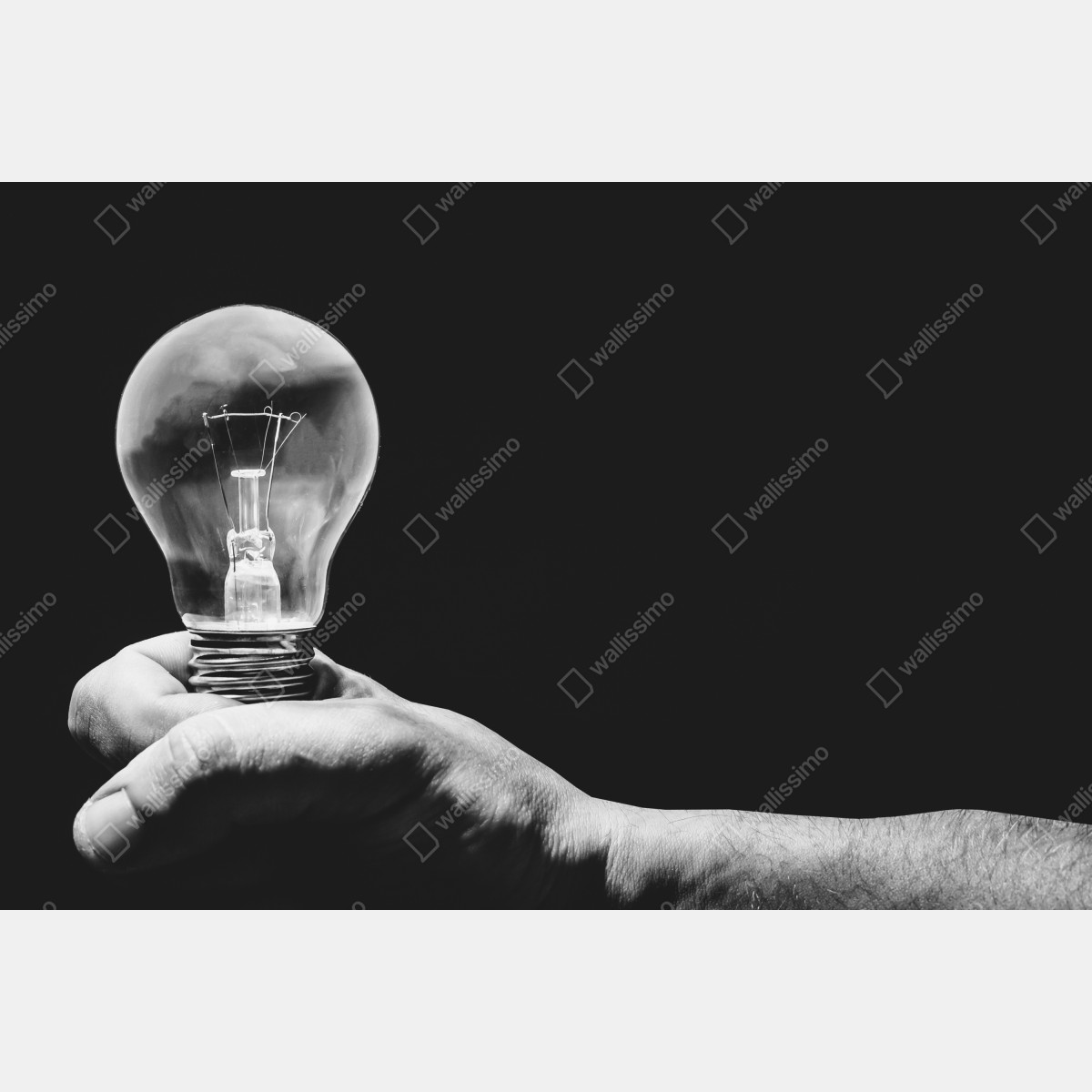 Obraz na płótnie monochromatyczna ręka trzymająca żarówkę – Wallissimo® Obraz na płótnie monochromatyczna ręka trzymająca żarówkę – Wallissimo®