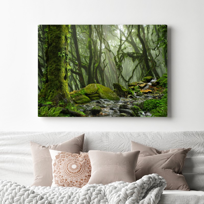 Obraz na płótnie las ze strumieniem we mgle – Wallissimo® Obraz na płótnie las ze strumieniem we mgle – Wallissimo®
