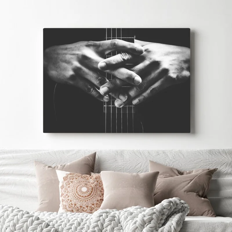Obraz na płótnie splątane ręce na strunach gitary – Wallissimo® Obraz na płótnie splątane ręce na strunach gitary – Wallissimo®