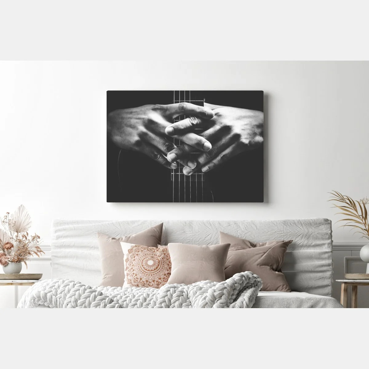 Obraz na płótnie splątane ręce na strunach gitary – Wallissimo® Obraz na płótnie splątane ręce na strunach gitary – Wallissimo®