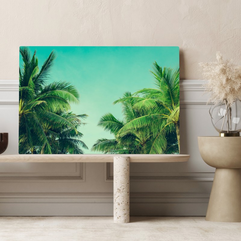 Obraz na płótnie tropikalny baldachim palm pod turkusowym niebem – Wallissimo® Obraz na płótnie tropikalny baldachim palm pod turkusowym niebem – Wallissimo®
