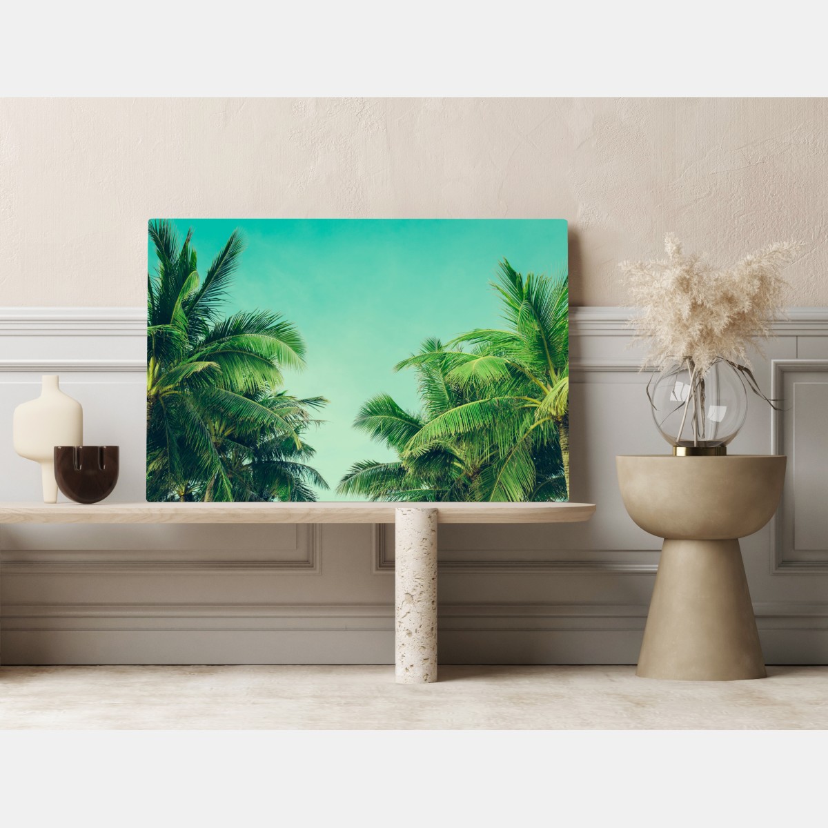 Obraz na płótnie tropikalny baldachim palm pod turkusowym niebem – Wallissimo® Obraz na płótnie tropikalny baldachim palm pod turkusowym niebem – Wallissimo®
