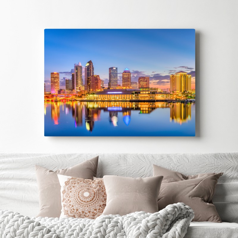 Obraz na płótnie panorama Tampy o zmierzchu – Wallissimo® Obraz na płótnie panorama Tampy o zmierzchu – Wallissimo®