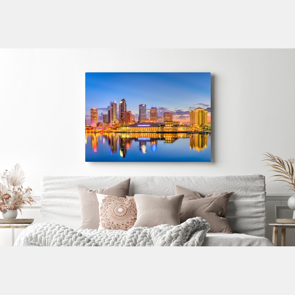 Obraz na płótnie panorama Tampy o zmierzchu – Wallissimo® Obraz na płótnie panorama Tampy o zmierzchu – Wallissimo®