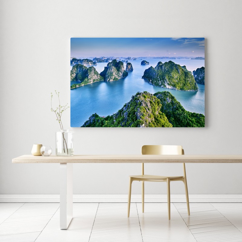 Obraz na płótnie zatoka Ha Long panorama wapiennych wysp – Wallissimo® Obraz na płótnie zatoka Ha Long panorama wapiennych wysp – Wallissimo®