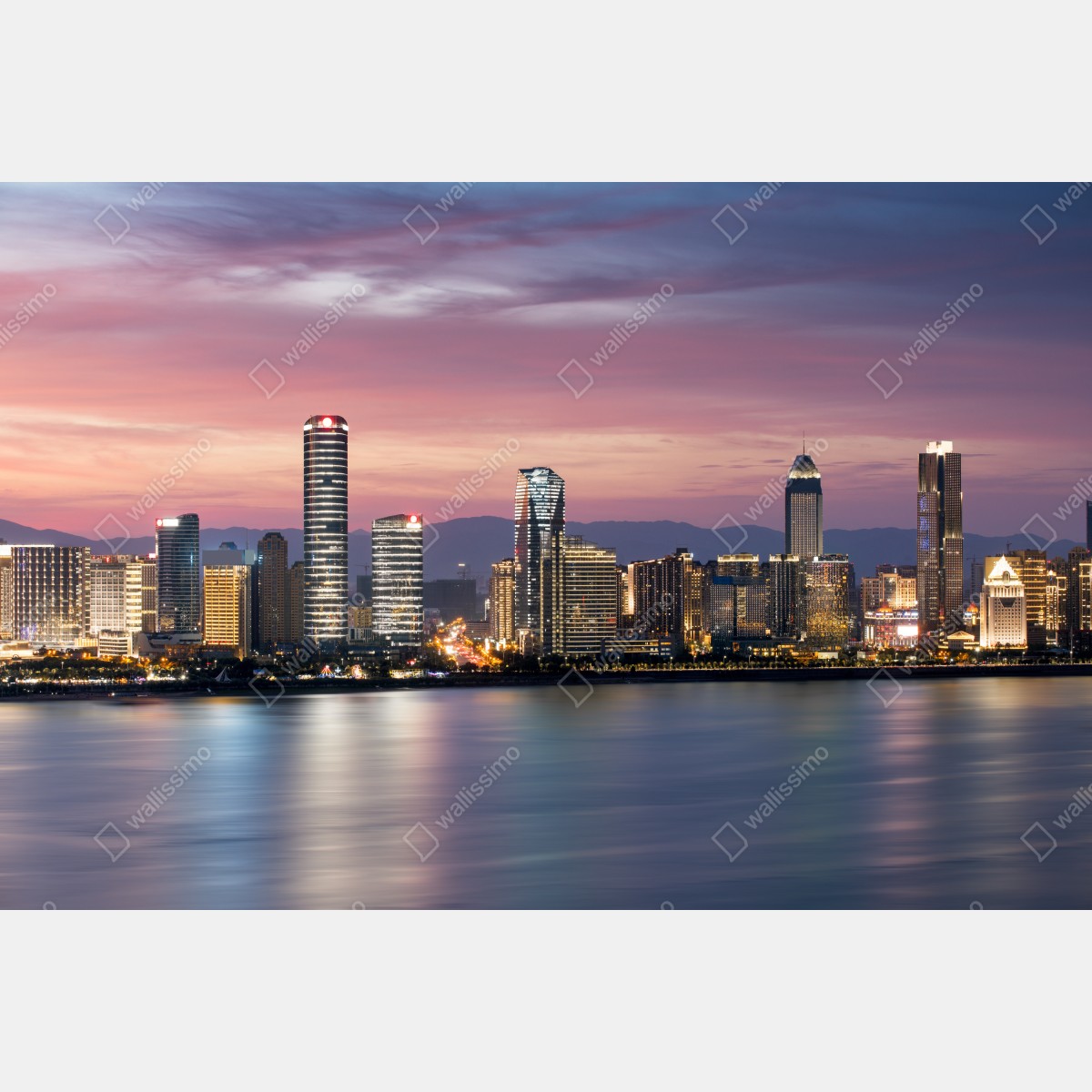 Obraz na płótnie spokojna panorama miasta o zmierzchu – Wallissimo® Obraz na płótnie spokojna panorama miasta o zmierzchu – Wallissimo®