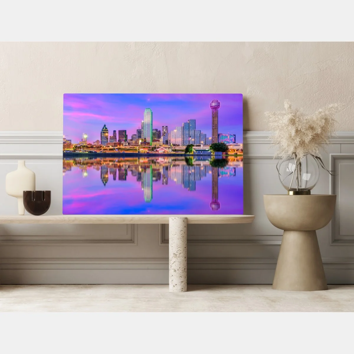 Obraz na płótnie Dallas panorama miasta o fioletowym zmierzchu – Wallissimo® Obraz na płótnie Dallas panorama miasta o fioletowym zmierzchu – Wallissimo®