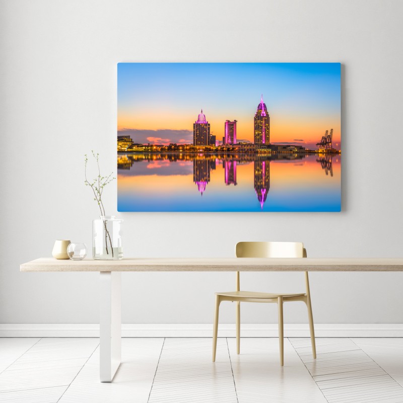 Obraz na płótnie panorama Mobile o zachodzie słońca – Wallissimo® Obraz na płótnie panorama Mobile o zachodzie słońca – Wallissimo®