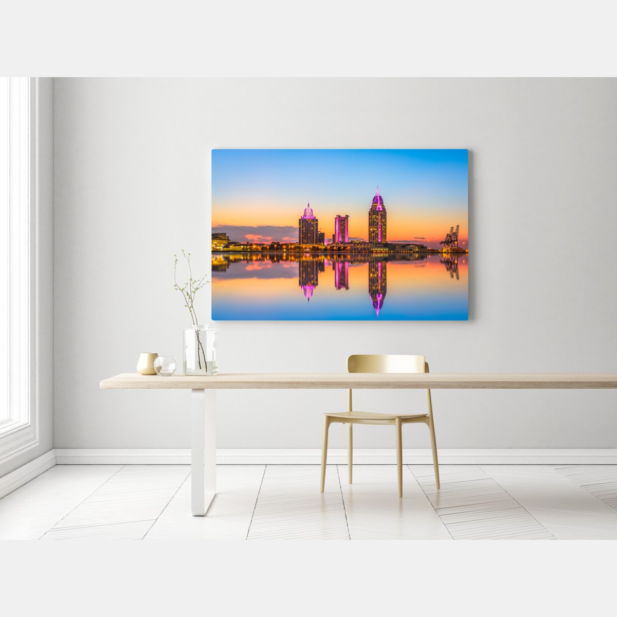 Obraz na płótnie panorama Mobile o zachodzie słońca – Wallissimo® Obraz na płótnie panorama Mobile o zachodzie słońca – Wallissimo®