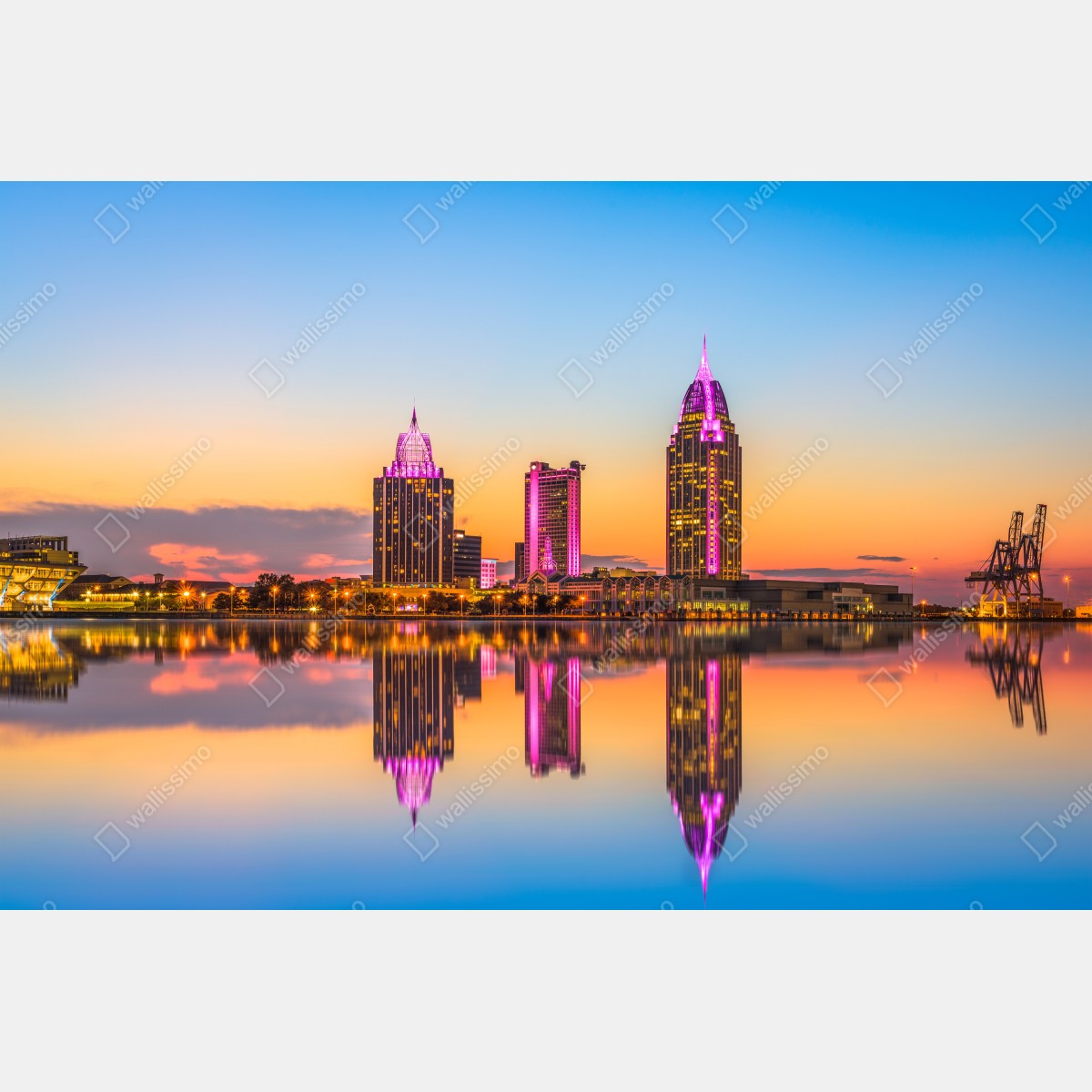 Obraz na płótnie panorama Mobile o zachodzie słońca – Wallissimo® Obraz na płótnie panorama Mobile o zachodzie słońca – Wallissimo®