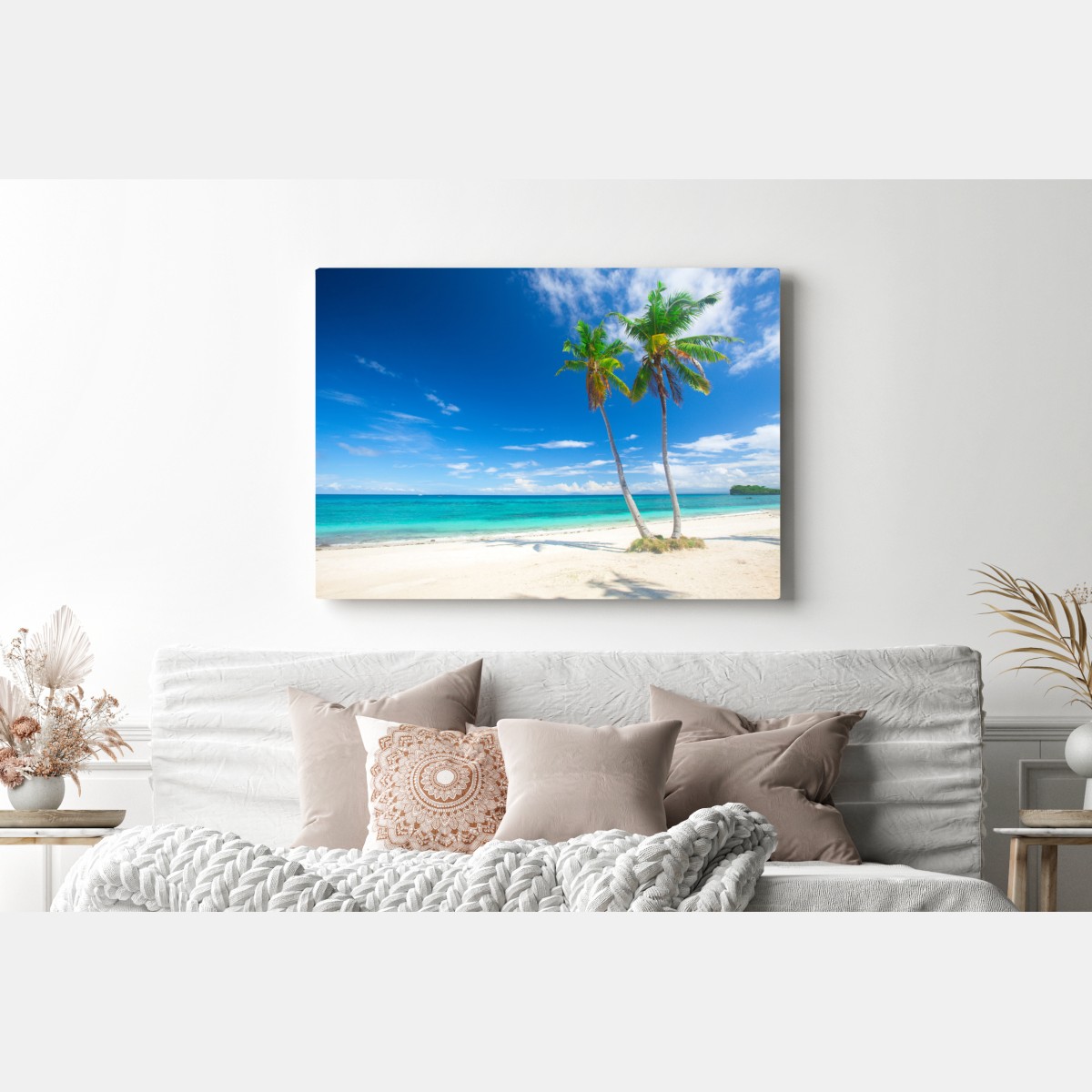 Obraz na płótnie tropikalne palmy na turkusowej plaży – Wallissimo® Obraz na płótnie tropikalne palmy na turkusowej plaży – Wallissimo®