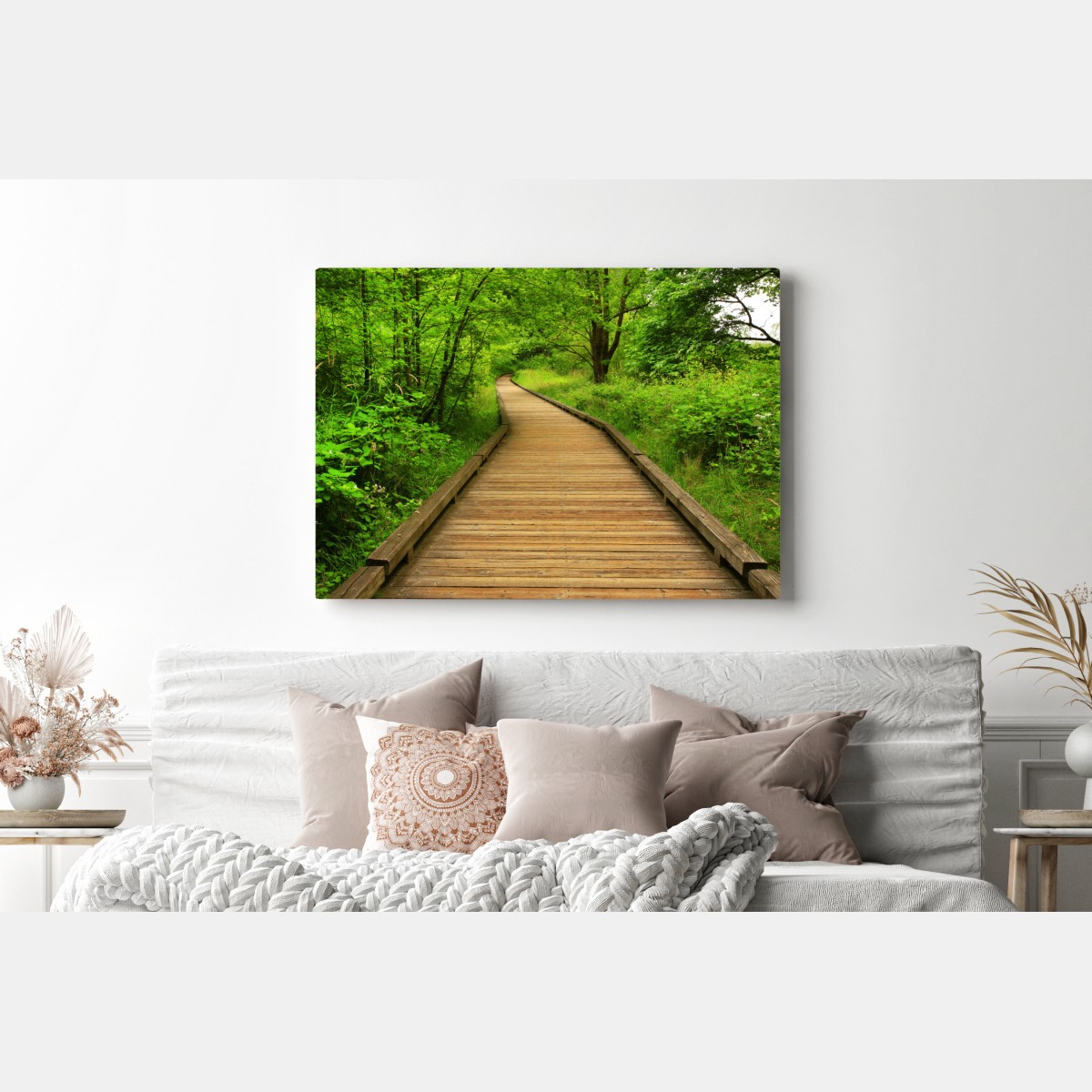 Obraz na płótnie spokojny drewniany pomost w lesie – Wallissimo® Obraz na płótnie spokojny drewniany pomost w lesie – Wallissimo®