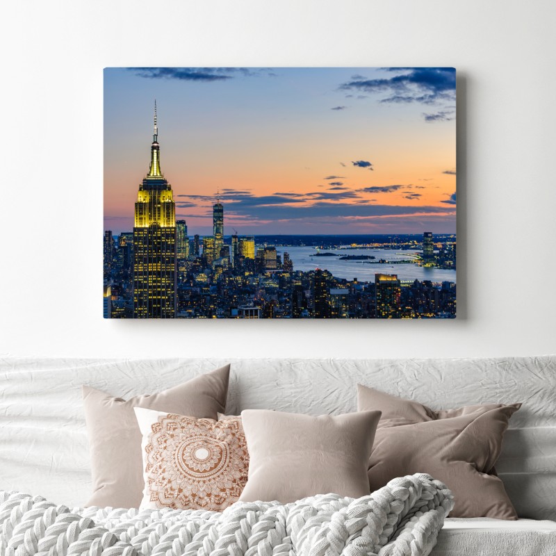 Obraz na płótnie panorama Nowego Jorku o zmierzchu – Wallissimo® Obraz na płótnie panorama Nowego Jorku o zmierzchu – Wallissimo®