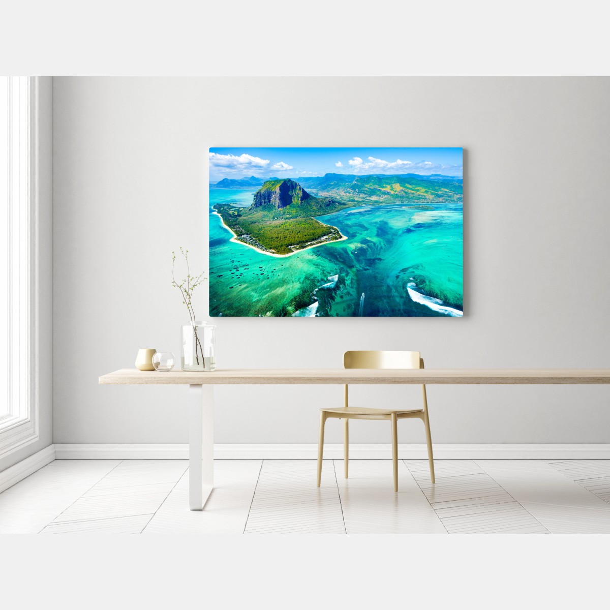 Obraz na płótnie turkusowa laguna z lotu ptaka, Mauritius – Wallissimo® Obraz na płótnie turkusowa laguna z lotu ptaka, Mauritius – Wallissimo®