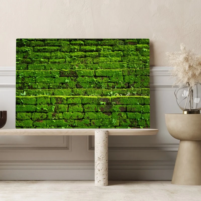 Obraz na płótnie ściana z mchem na ceglanej strukturze – Wallissimo® Obraz na płótnie ściana z mchem na ceglanej strukturze – Wallissimo®
