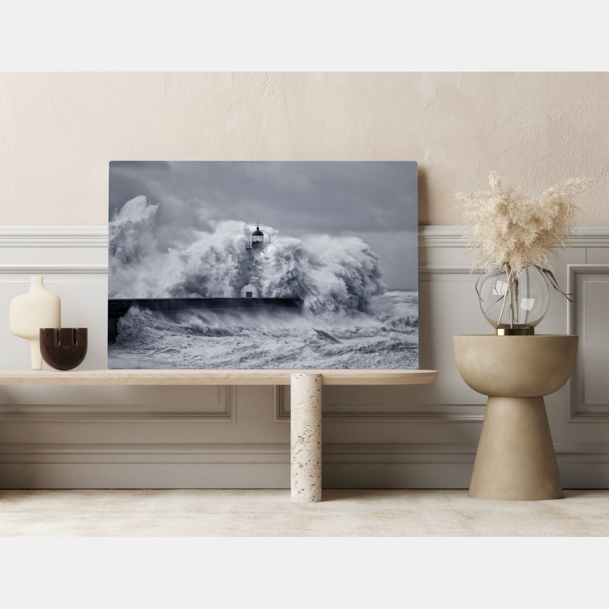 Obraz na płótnie latarnia morska pochłonięta przez fale – Wallissimo® Obraz na płótnie latarnia morska pochłonięta przez fale – Wallissimo®