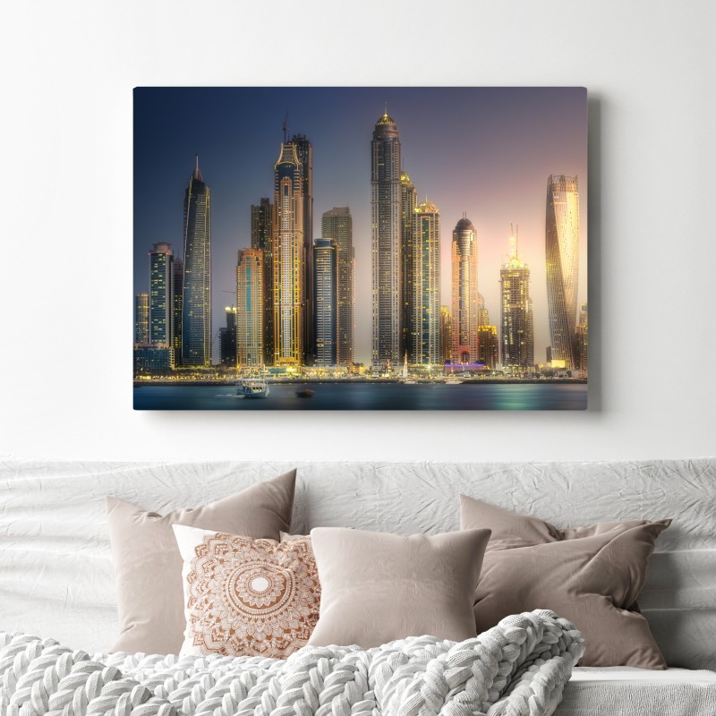 Obraz na płótnie złota panorama miasta o zmierzchu – Wallissimo® Obraz na płótnie złota panorama miasta o zmierzchu – Wallissimo®