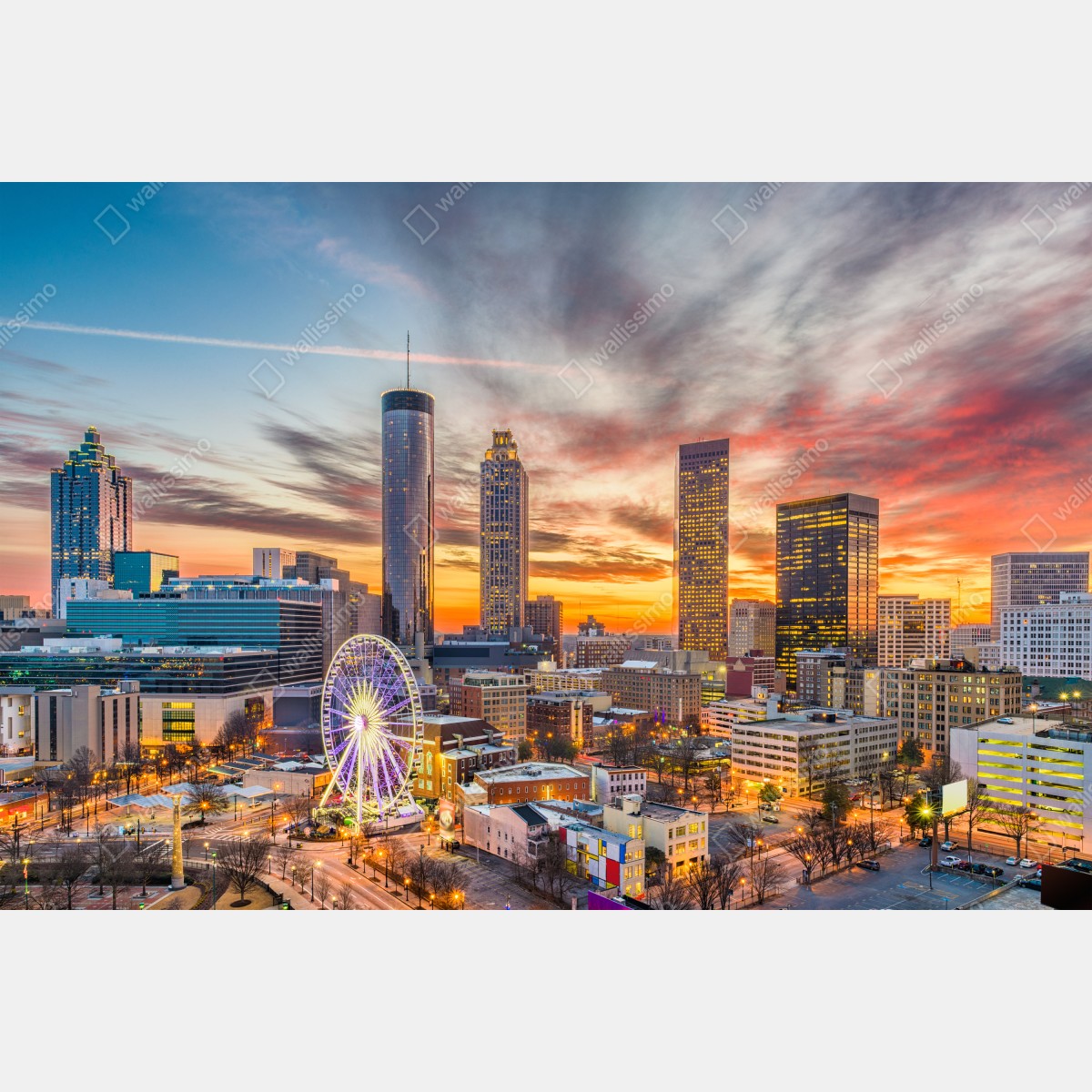 Obraz na płótnie Atlanta panorama miasta przy zachodzie słońca – Wallissimo® Obraz na płótnie Atlanta panorama miasta przy zachodzie słońca – Wallissimo®