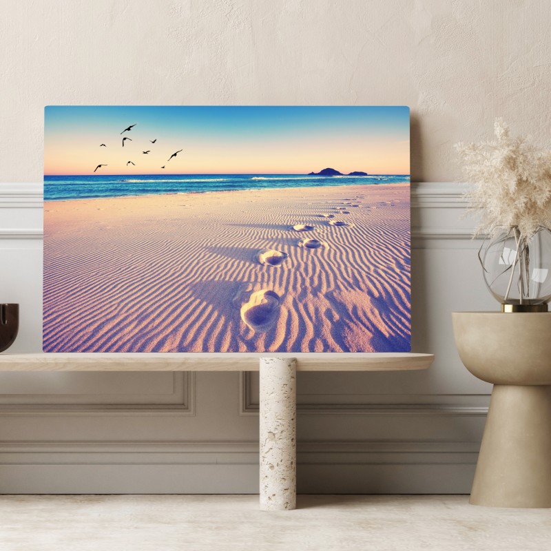 Obraz na płótnie magiczne odciski na letniej plaży – Wallissimo® Obraz na płótnie magiczne odciski na letniej plaży – Wallissimo®