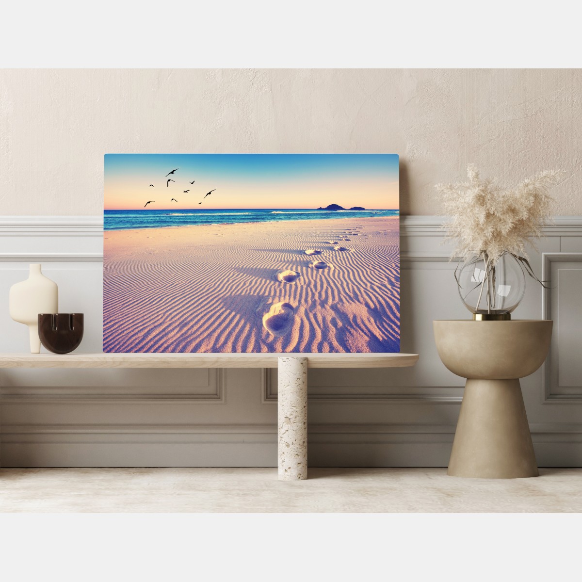 Obraz na płótnie magiczne odciski na letniej plaży – Wallissimo® Obraz na płótnie magiczne odciski na letniej plaży – Wallissimo®