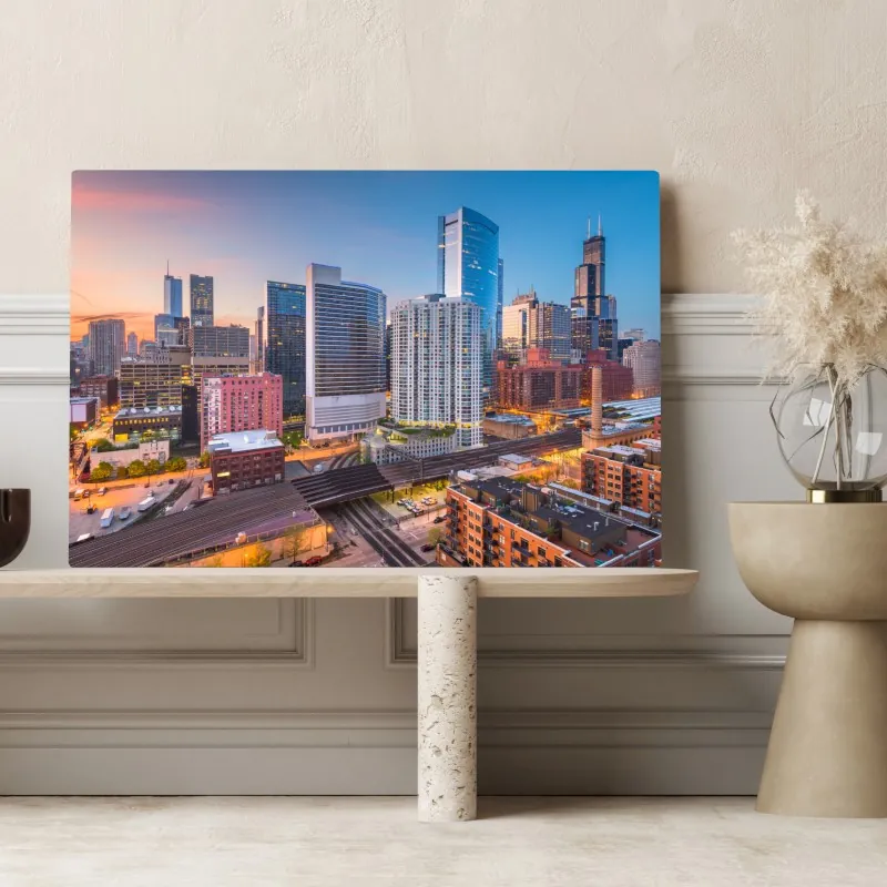 Obraz na płótnie panorama Chicago o zmierzchu – Wallissimo® Obraz na płótnie panorama Chicago o zmierzchu – Wallissimo®