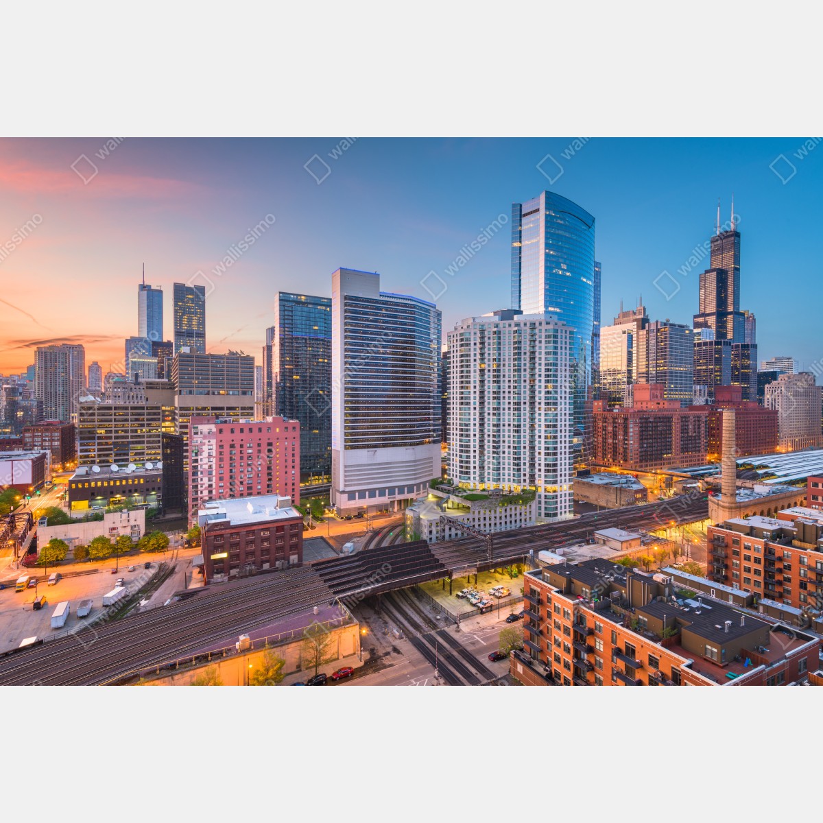 Obraz na płótnie panorama Chicago o zmierzchu – Wallissimo® Obraz na płótnie panorama Chicago o zmierzchu – Wallissimo®