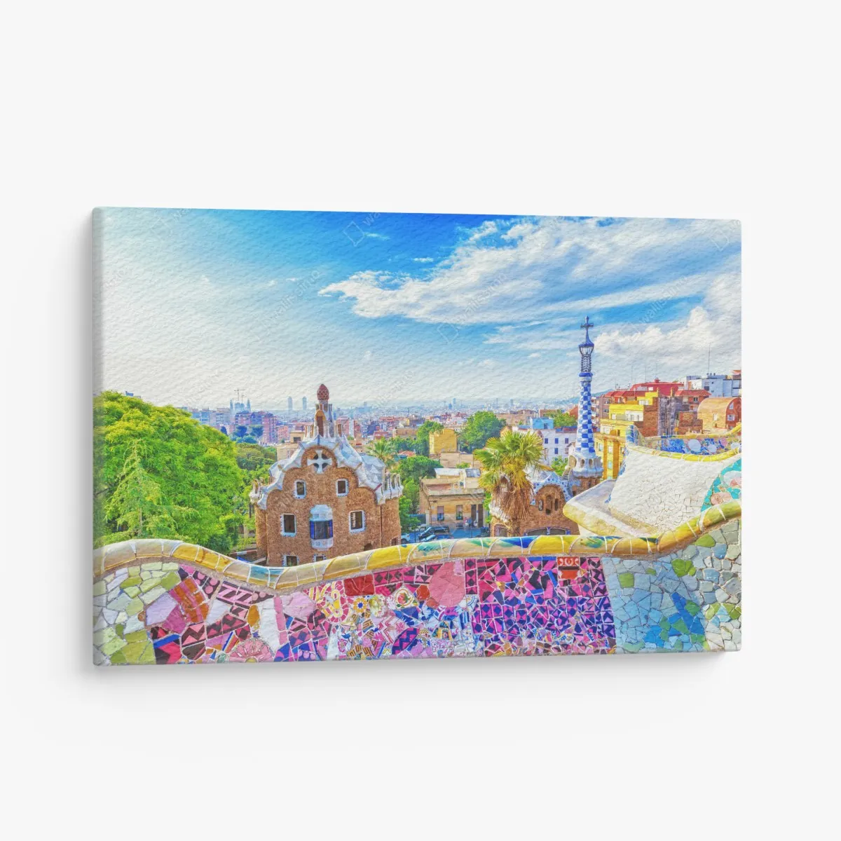 Obraz na płótnie żywa Barcelona Park Güell mozaikowa panorama – Wallissimo® Obraz na płótnie żywa Barcelona Park Güell mozaikowa panorama – Wallissimo®