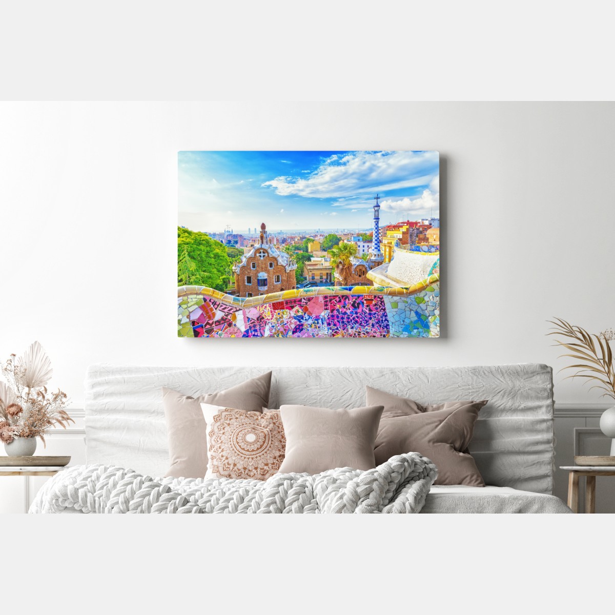 Obraz na płótnie żywa Barcelona Park Güell mozaikowa panorama – Wallissimo® Obraz na płótnie żywa Barcelona Park Güell mozaikowa panorama – Wallissimo®