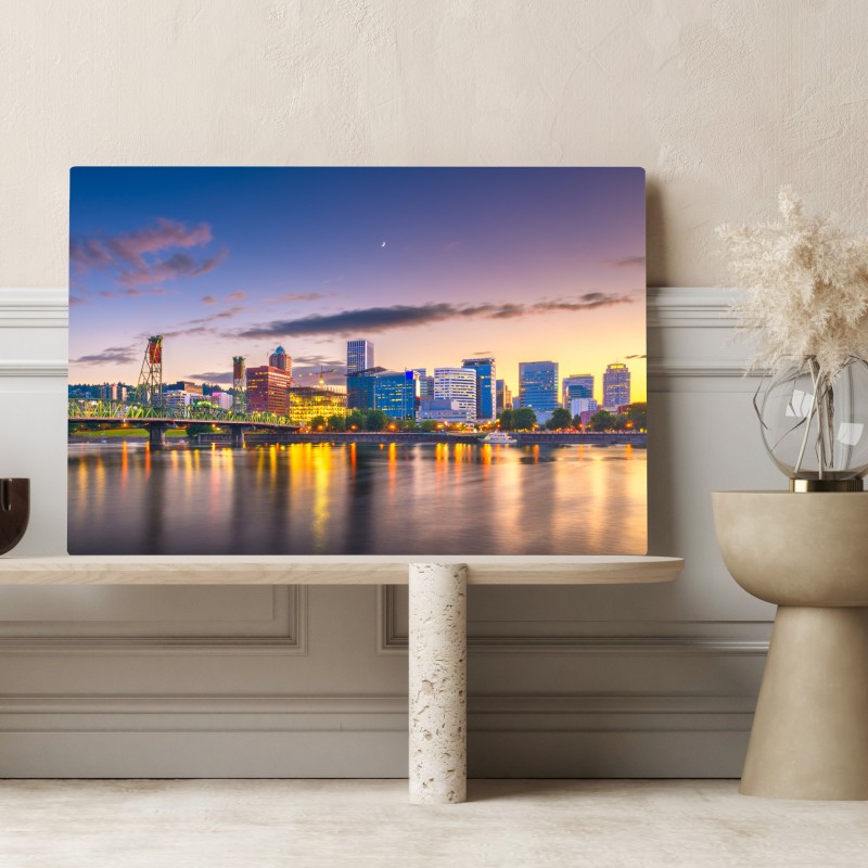 Obraz na płótnie Portland panorama miasta o zmierzchu nad rzeką Willamette – Wallissimo® Obraz na płótnie Portland panorama miasta o zmierzchu nad rzeką Willamette – Wallissimo®