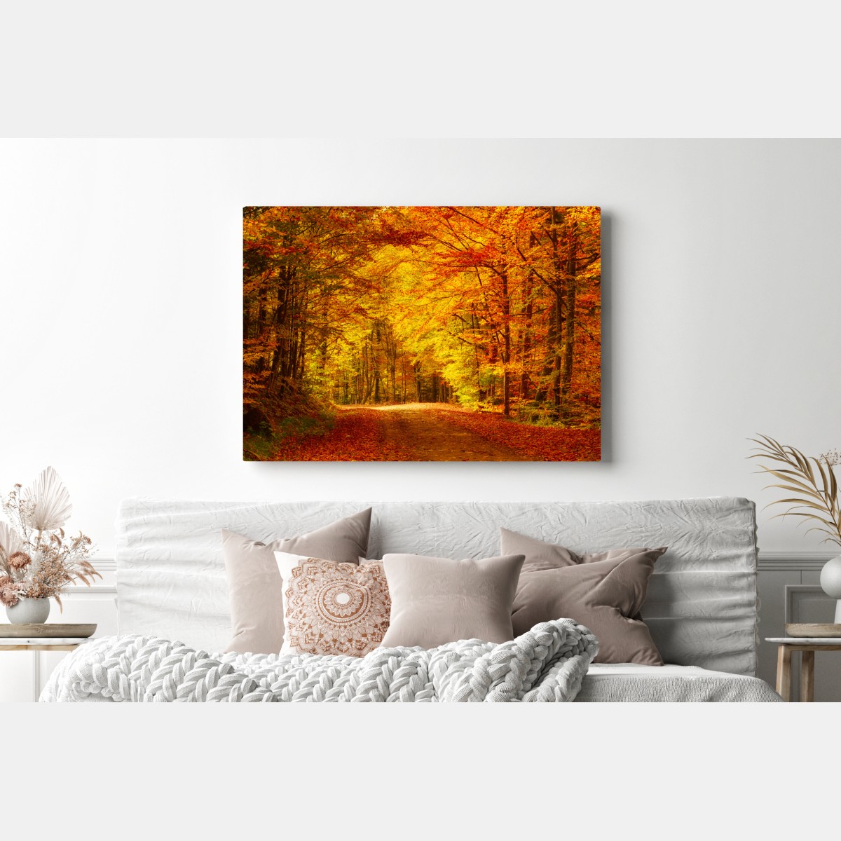Obraz na płótnie złota jesienna ścieżka w lesie – Wallissimo® Obraz na płótnie złota jesienna ścieżka w lesie – Wallissimo®