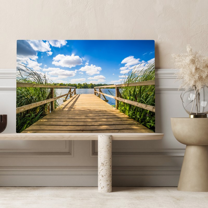 Obraz na płótnie słoneczny pomost nad jeziorem – Wallissimo® Obraz na płótnie słoneczny pomost nad jeziorem – Wallissimo®