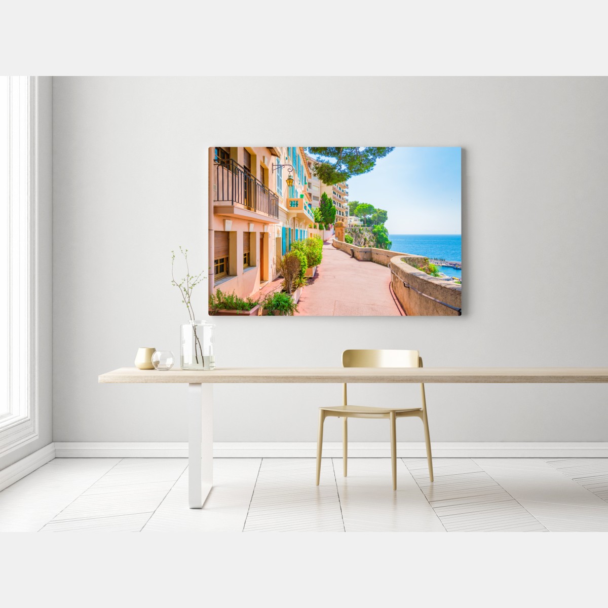 Obraz na płótnie śródziemnomorska promenada z pastelowymi kamienicami – Wallissimo®