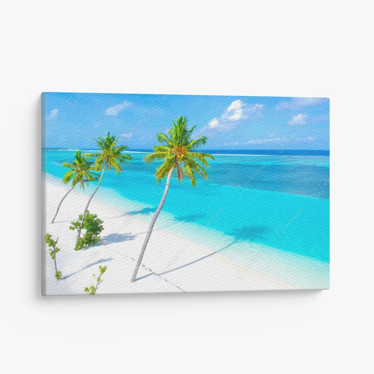 Obraz na płótnie tropikalna turkusowa plaża z palmami – Wallissimo® Obraz na płótnie tropikalna turkusowa plaża z palmami – Wallissimo®