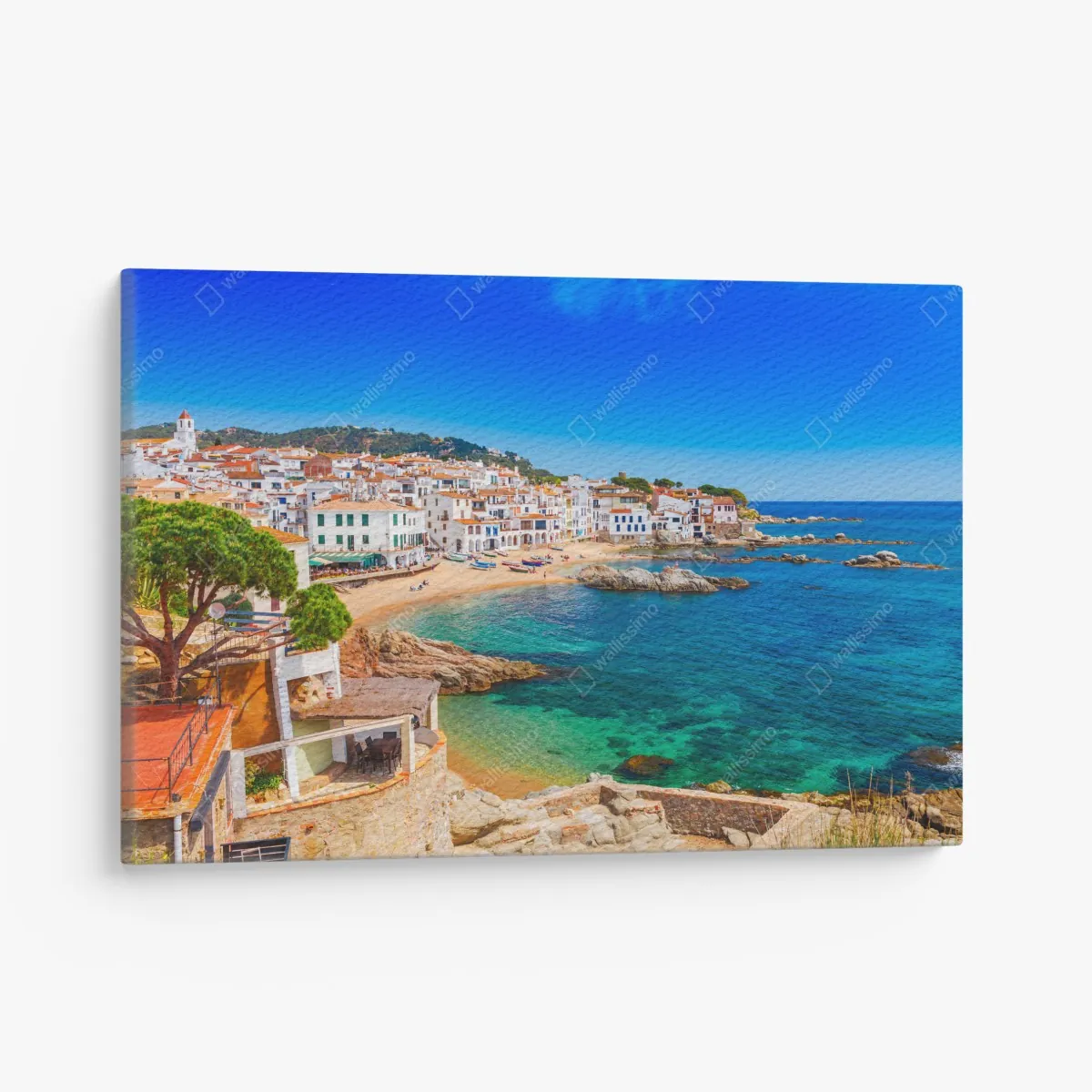Obraz na płótnie słoneczna śródziemnomorska wioska nad morzem – Wallissimo® Obraz na płótnie słoneczna śródziemnomorska wioska nad morzem – Wallissimo®