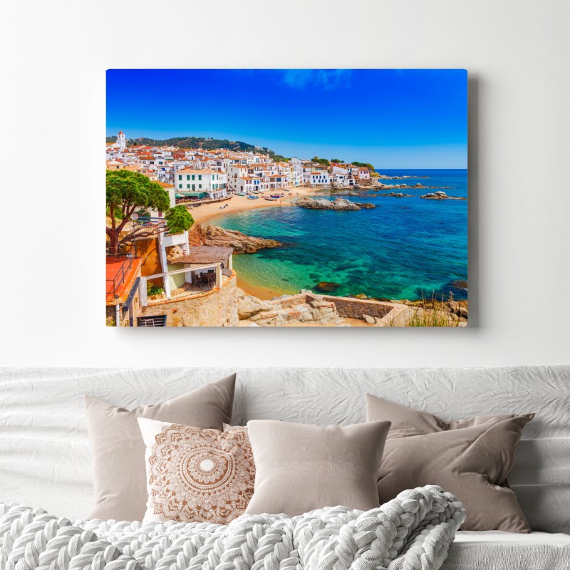 Obraz na płótnie słoneczna śródziemnomorska wioska nad morzem – Wallissimo® Obraz na płótnie słoneczna śródziemnomorska wioska nad morzem – Wallissimo®