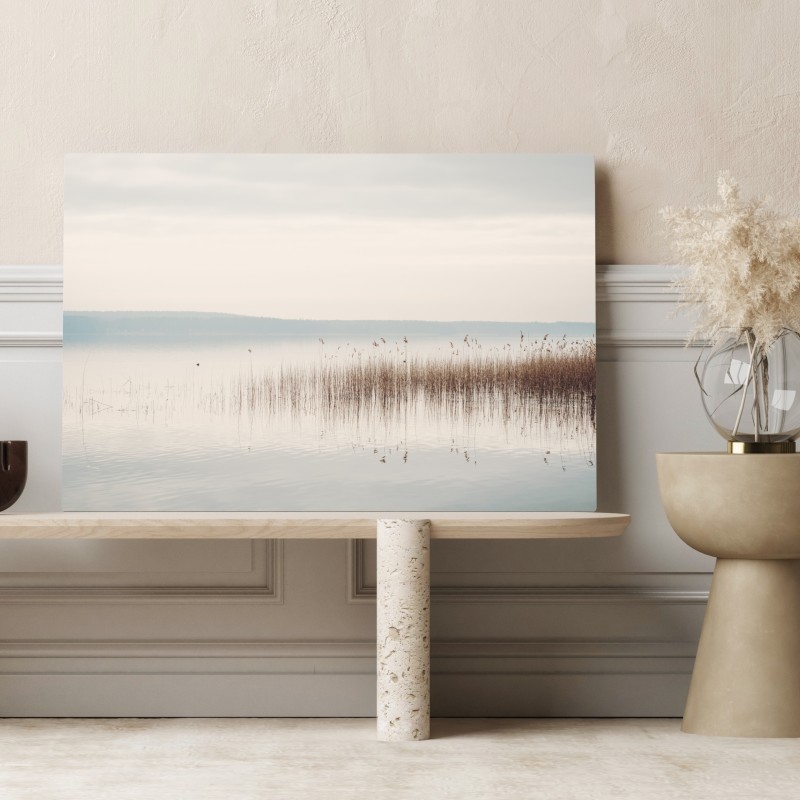 Obraz na płótnie spokojne trzcinowisko nad jeziorem – Wallissimo® Obraz na płótnie spokojne trzcinowisko nad jeziorem – Wallissimo®